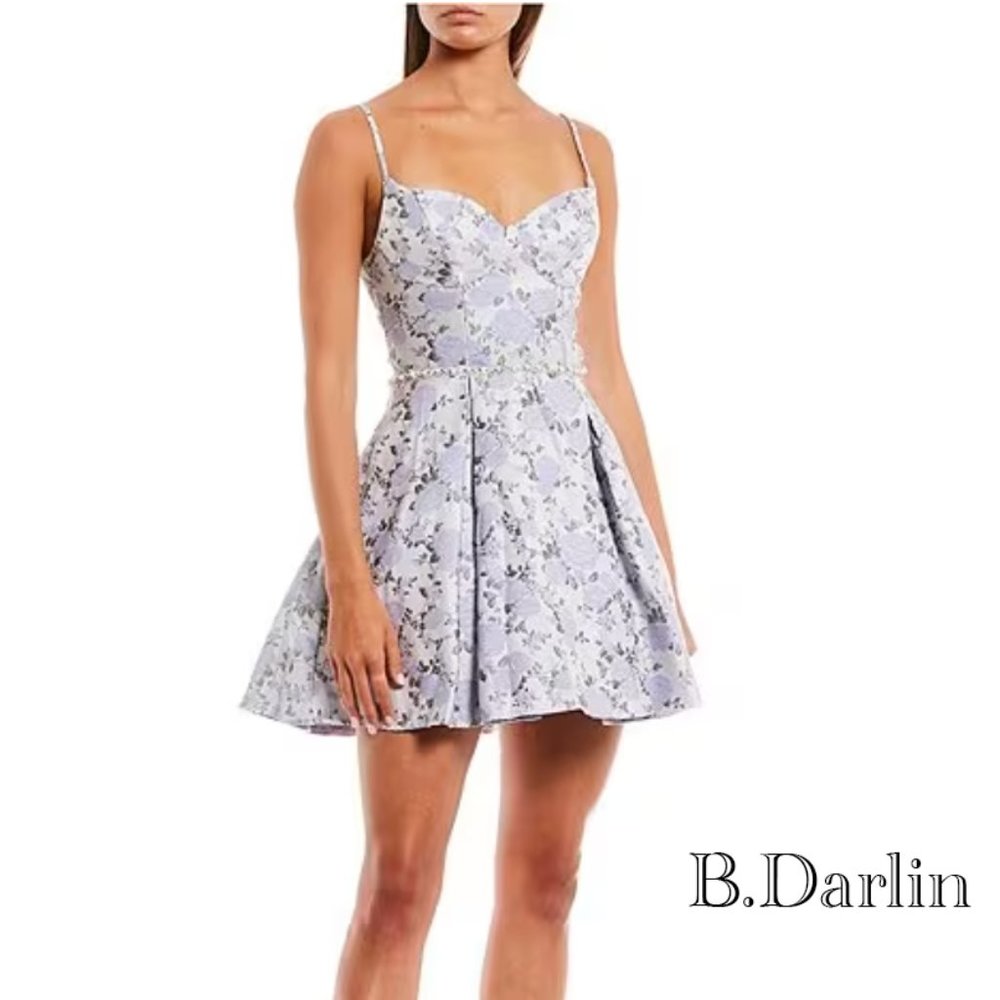 B.Darlin Paisley Print Corset Waist Fit-And-Flare Dress / Navy Blue & White - Picture 9 of 11